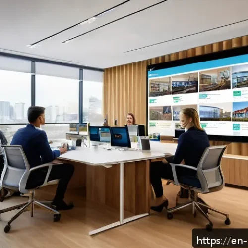 Home 31 소셜 증명과 고객 피드백의 중요성 - A modern office scene showing a diverse marketing team gathered around a large digital screen displa...