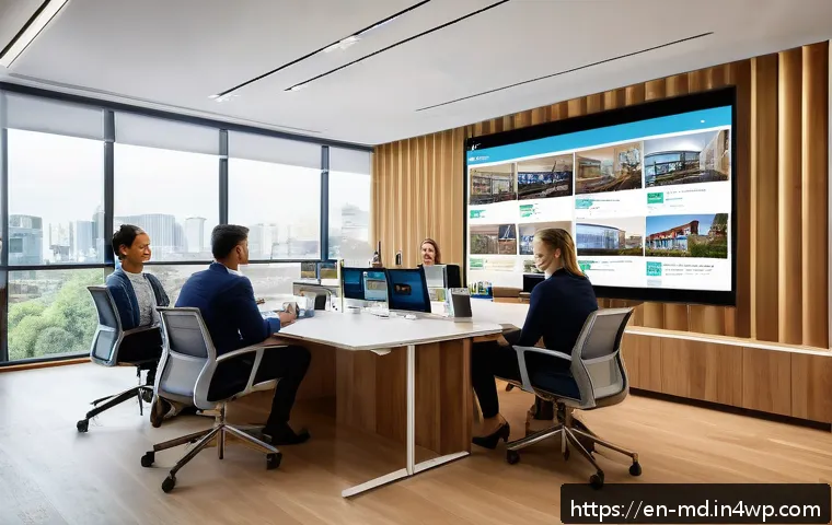 소셜 증명과 고객 피드백의 중요성 - A modern office scene showing a diverse marketing team gathered around a large digital screen displa...